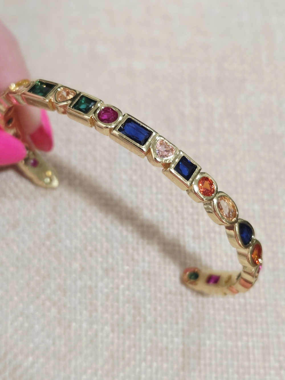Gold Multi-Gemstone Cuff Bracelet - Colorful Stone Accents